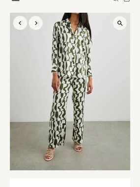 Rails Olive Green and White Printed Button-Up Top